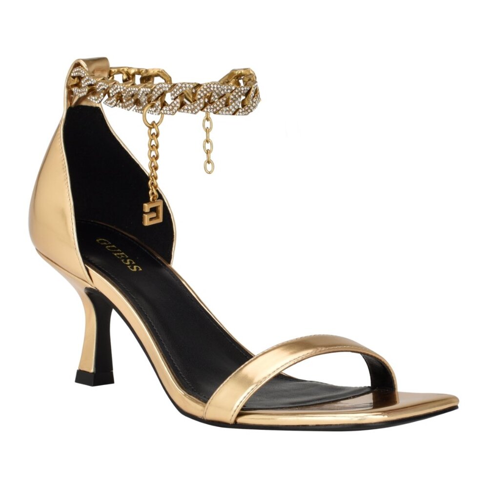 Guess Women's Remo Open Toe Stiletto Chain Detail Dress Sandals - Bronze- Manmad